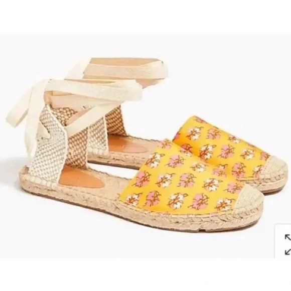 J.Crew Factory Orange Guava Block Print Ankle Wrap Espadrille Sandals Size 8 - Picture 1 of 15